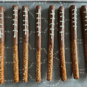 Football / chocolate / pretzels / party favors / chocolate dipped