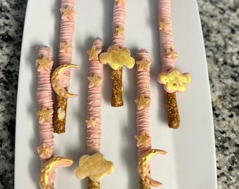 baby shower / chocolate / pretzel rods / party favors / treats / desserts