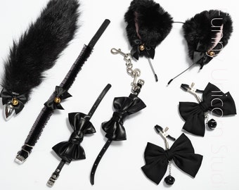 Black BDSM starter/includes ears,collar,fox butt plug tail,nipple,handcuffs/ Cosplay/fox ear/rabbit tail/Intimate Jewelry/bdsm toys/LGBTQ