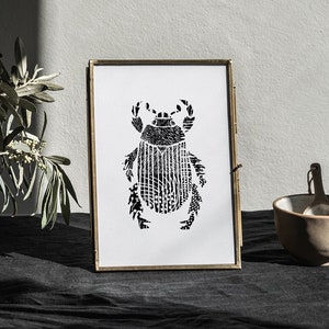 Scarab Linocut Poster, Scarab Poster, Scarab Design, Egyptian Scarab, Minimal Art, Minimal, Home Decor, Wall Art, Linocut Style, B&W Poster