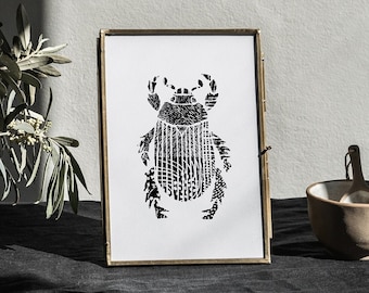 Scarab Linocut Print: Egyptian Minimalist Art (Digital Download)