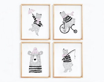 Set of 4 Posters, Kids Room Posters, Bears Poster, Baby Posters, Minimal Poster, Watercolour Poster, Nursery Art, Kids Gallery Wall, Sketch