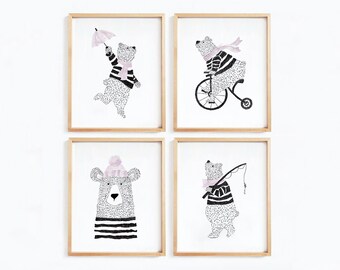 Bear Nursery Art Prints: Watercolor Kids Room Decor (Set of 4) (Digital Download)