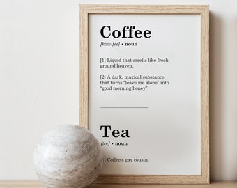 Coffee & Tea Poster, Modern Kitchen Decor, Minimal Poster, Kitchen Art, Coffee Lover, Tea Lover