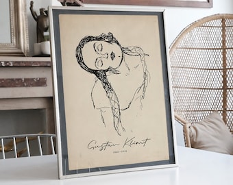 Gustav Klimt Woman Sketch Poster: Minimalist Linear Art (Digital Download)