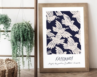Fassianos Greek Art Print: Minimalist Birds, Modern Home Decor (Digital Download)