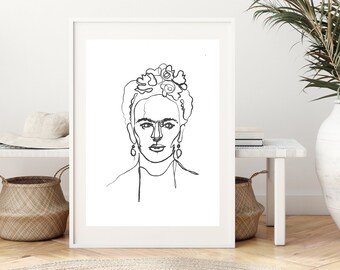 Frida Kahlo Poster, Frida Kahlo Line Art, Frida Kahlo, Linear Art, One Line Art, Minimal Art, Minimal, Home Decor, Wall Art, Feminist Poster