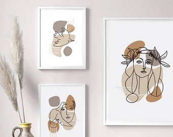 Set of 3 Posters, Picasso Poster, One Line Art, Modern, Minimalist, Picasso Head Dove, Museum Exhibition, Vintage Poster, Woman Sketch