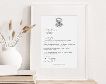 Personalized Wizardry School Acceptance Letter: Minimalist Home Decor Print (Digital Download)