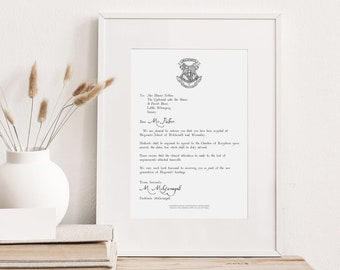 Personalized School Acceptance Letter, Custom Letter, Witchcraft & Wizardry School, Minimal Print, Printable Letter, Home Decor Print