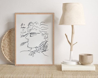 Alekos Fassianos Art Print: Greek Minimalist Man Bird (Digital Download)