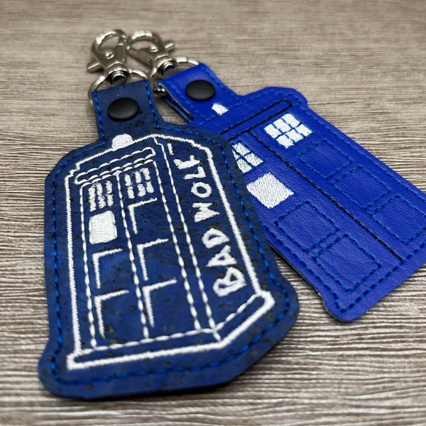 Time Doctor Police Pox Keychain, Dr Who, Tardis Gift, Bad Wolf