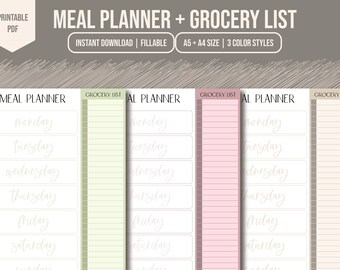 Fillable Grocery List | Meal Planner Template | A4 + A5 size | Grocery List Printable | Printable Template | Grocery Shopping