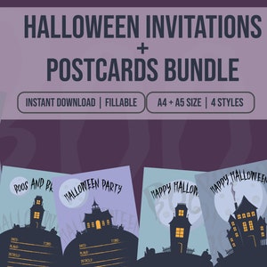 Pakiet Halloween / Wydruki na Halloween / Zaproszenia / Pocztówka / Wypełniane / Rozmiar A4 + A5 / Zaproszenia na Halloween / Halloween 2021