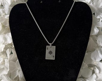 Ace of Spades Stainless Steel dog tag style pendant necklace