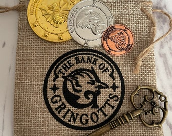 Wizards bank coin bag  3 coins & key ….  variations available