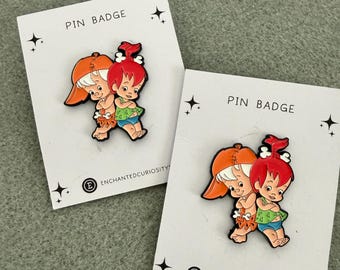 Flintstones Pebble & Bam Bam Cartoon Character Retro metal enamel pin badge