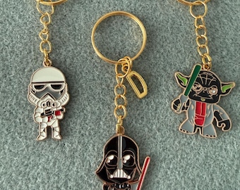 Star Wars Character Darth Vader or Stormtrooper or Yoda Keyring keychain bag charm can be personalised with an inital charm