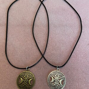 Pentagram Triple Moon Pendant Charm on black thong chocker necklace