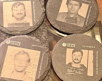 Sword and Scale serial killers coasters