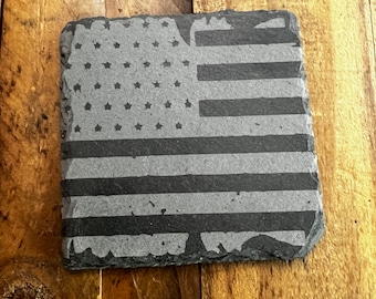 American Flag Slate Coaster, set of 4