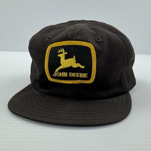 Vintage John Deere Snapback Hat USA Made Black Yellow Patch Trucker Cap Farm