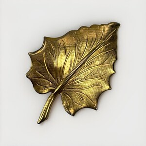 Vintage Gold Toned Leaf Brooch Pin Textured Veined
