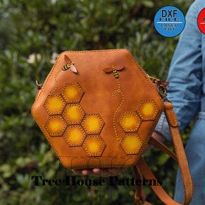 Patrón de bolso bandolera (PDF), plantilla de bolso de hombro (DXF), diseño de abeja