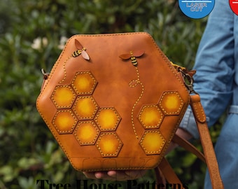 Crossbody Bag Pattern PDF, Shoulder Bag Template DXF, Bee Design
