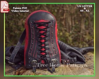 Corset backpack leather pattern PDF - goth rucksack digital template
