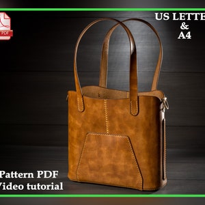 Small tote bag leather pattern PDF, shoulder bag digital template