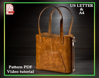 Small tote bag leather pattern PDF, shoulder bag digital template