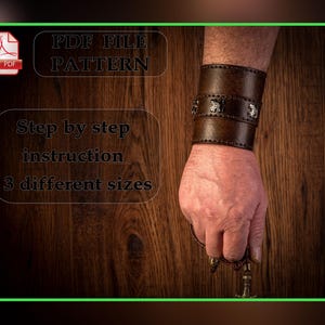 Pulseira larga de couro com padrão medieval em PDF, padrão de pulseira Viking