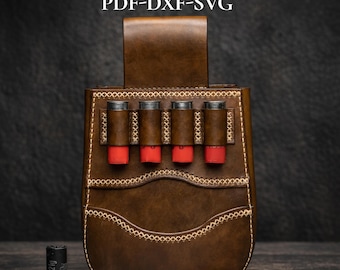 Shotgun shell pouch pattern, leather ammo pouch template pdf dxf svg , belt cartridge holder DIY