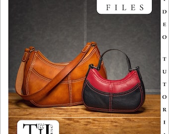 Bolsos de piel en dos tamaños, patrón de piel en PDF - plantilla digital para bolso de hombro