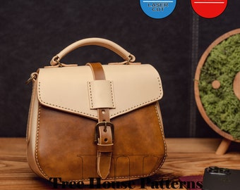 Leather pattern DXF and PDF for small handbag, shoulder bag - laser pattern for women crossbody bag