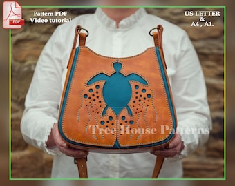 Patrón PDF de bolso de hombro de piel con diseño de tortuga: plantilla digital para bolso de mujer