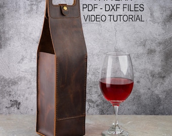 Wine Bag Pattern PDF DXF – Leather Bottle Holder Template DIY