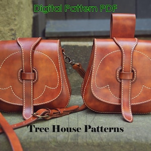 Mittelalterliche Crossbody-Tasche Leder Schnittmuster PDF - Gürteltasche digitale Vorlage
