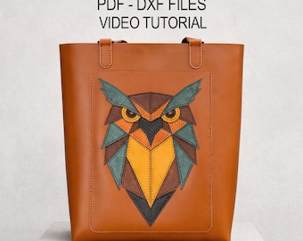 Leather Tote Bag Pattern PDF, Owl Shoulder Pattern, DXF Template for Leatherworkers