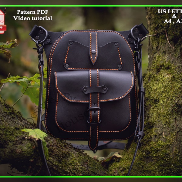 Biker bag leather pattern PDF - biker hip bag digital template
