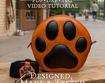 Crossbody Bag Pattern PDF & DXF, Dog Paw Purse Template + Key Fob