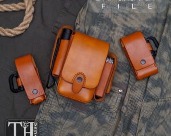 EDC belt bag leather pattern PDF and DXF, template for multitool leather organizer