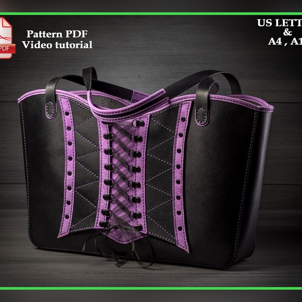 Large tote bag leather pattern PDF - goth corset bag digital template