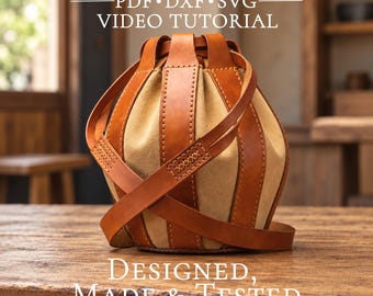 Leather Crossbody Bag Pattern -  Bucket – Drawstring Shoulder Template (PDF/DXF/SVG)