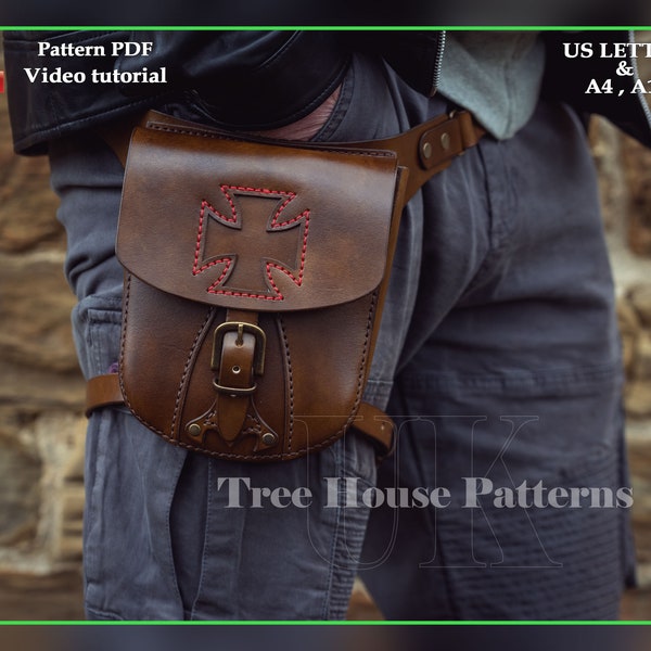 Biker holster bag leather pattern PDF - belt bag digital template