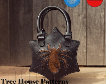 Spinnen Handtasche Leder Muster: Halloween Tasche Digitale Vorlage (DXF & PDF)