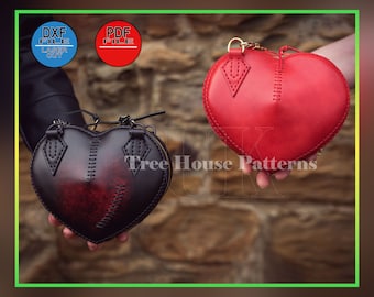 Patrón de bolso de cuero con forma de corazón (PDF y DXF) – Plantilla para monedero pequeño