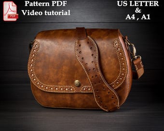 Classic saddle bag leather pattern - shoulder bag digital template