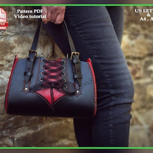 Gothic Handtasche Leder Schnittmuster PDF, Geldbörse mit Reißverschluss digitale Vorlage